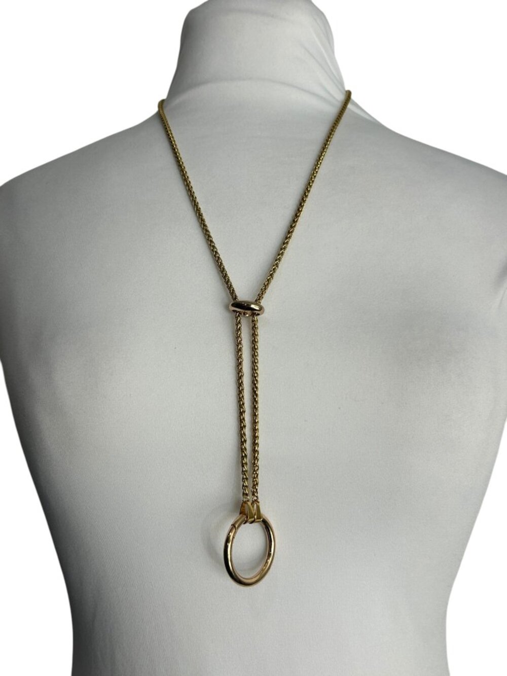Gold Tone Charm Holder Lariat Necklace Opening Circle Pendant Adjustable